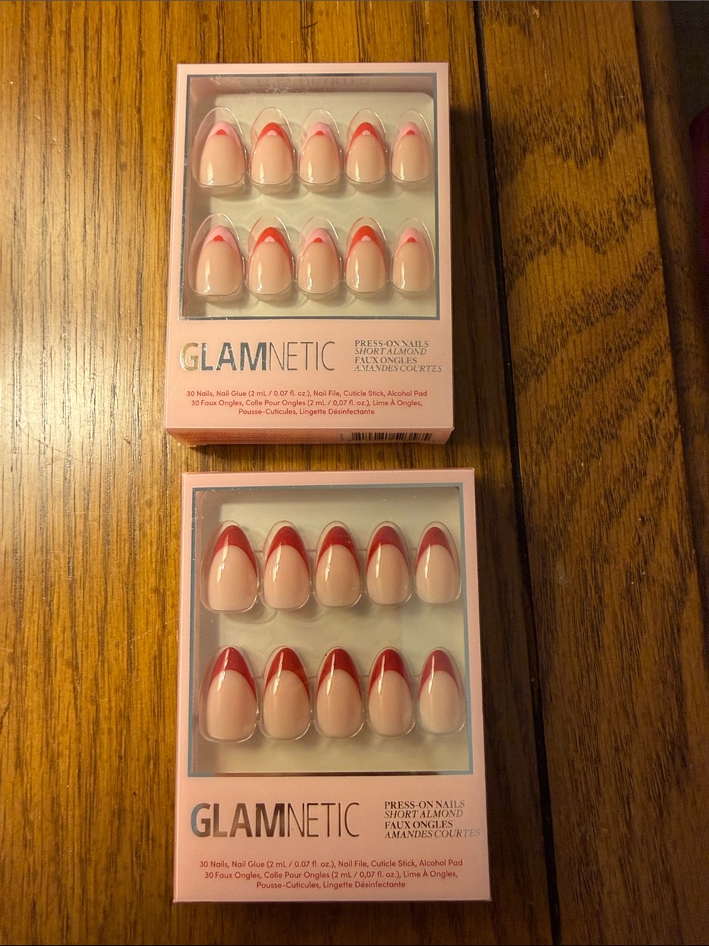 GLAMnetic Short Almond Press-On Nails with Pink & Red French Tip - Picture 2 of 7